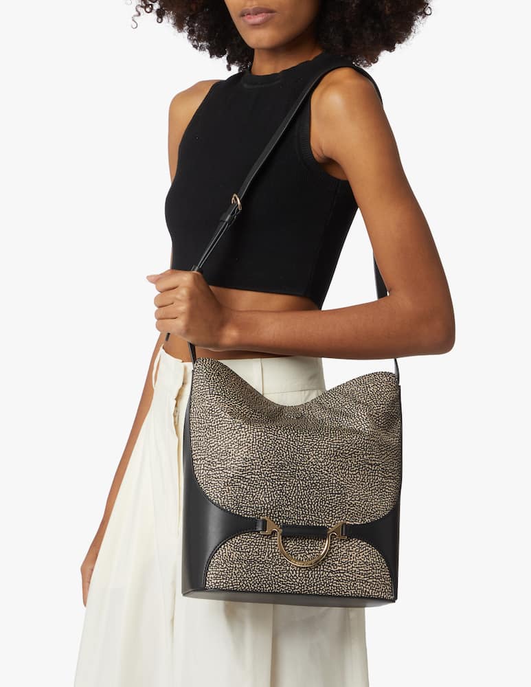 rinascente Borbonese Borsa a secchiello media in pelle - nero