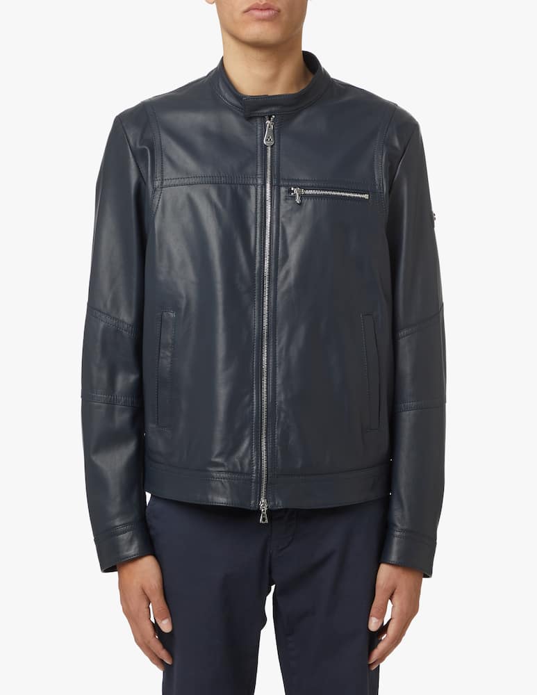 Peuterey Saguaro leather biker jacket - blue - picture 1 Peuterey Saguaro leather biker jacket - blue - picture 1