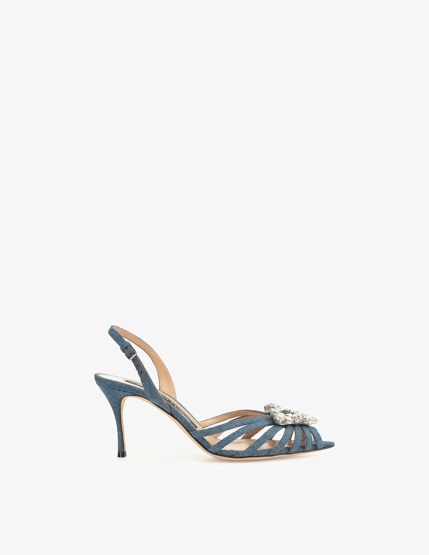 ★新作★Sergio Rossi★sr Godiva Precious-Flat sandals Indigo Flat sandals Blue Low heel: 15mm, sr Godiva Precious - Flat