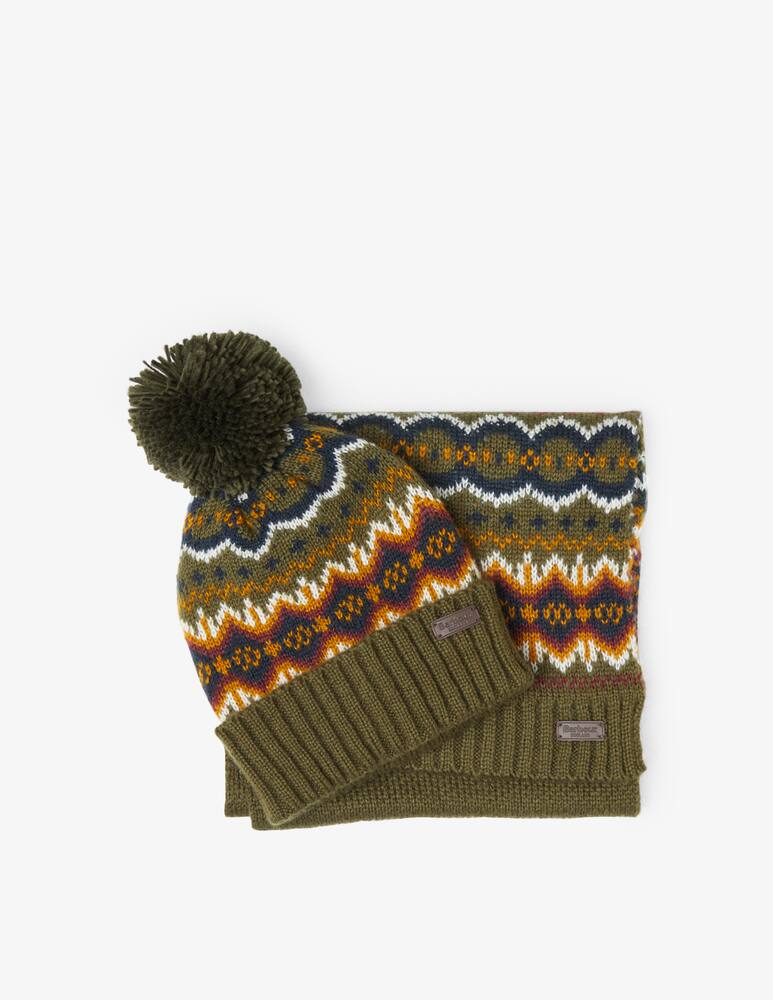 rinascente Barbour Pom pom greca scarf and beanie gift box
