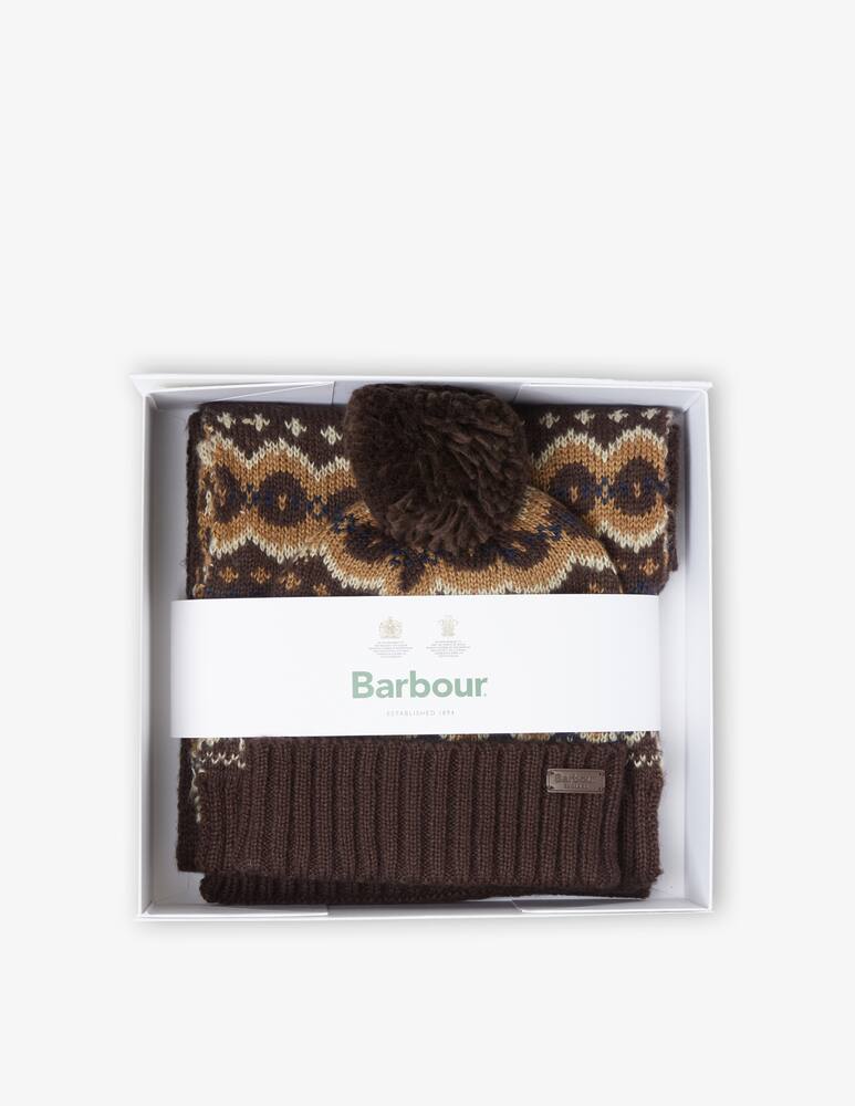 rinascente Barbour Pom pom greca scarf and beanie gift box