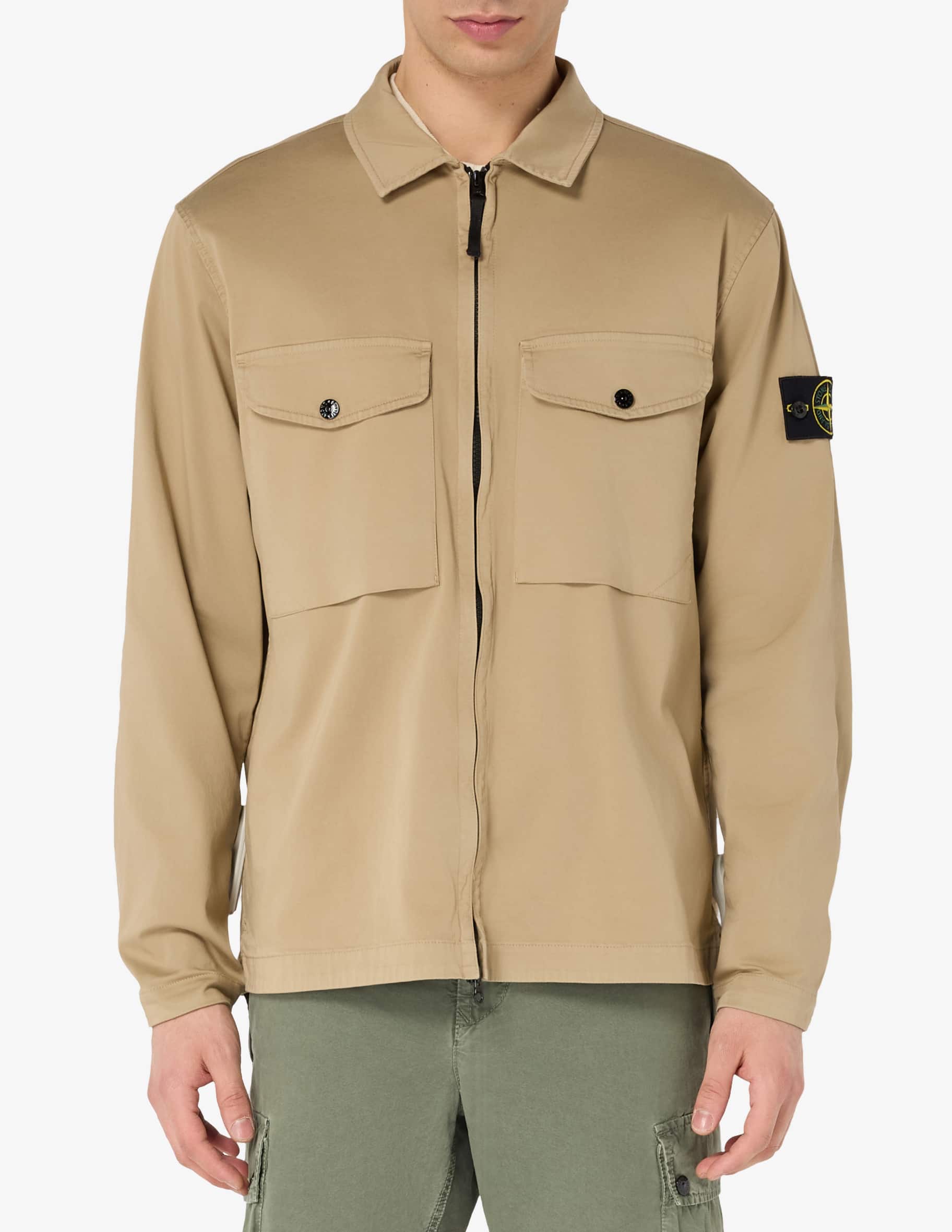 Shop Stone Island Satin overshirt with zip pockets on Rinascente