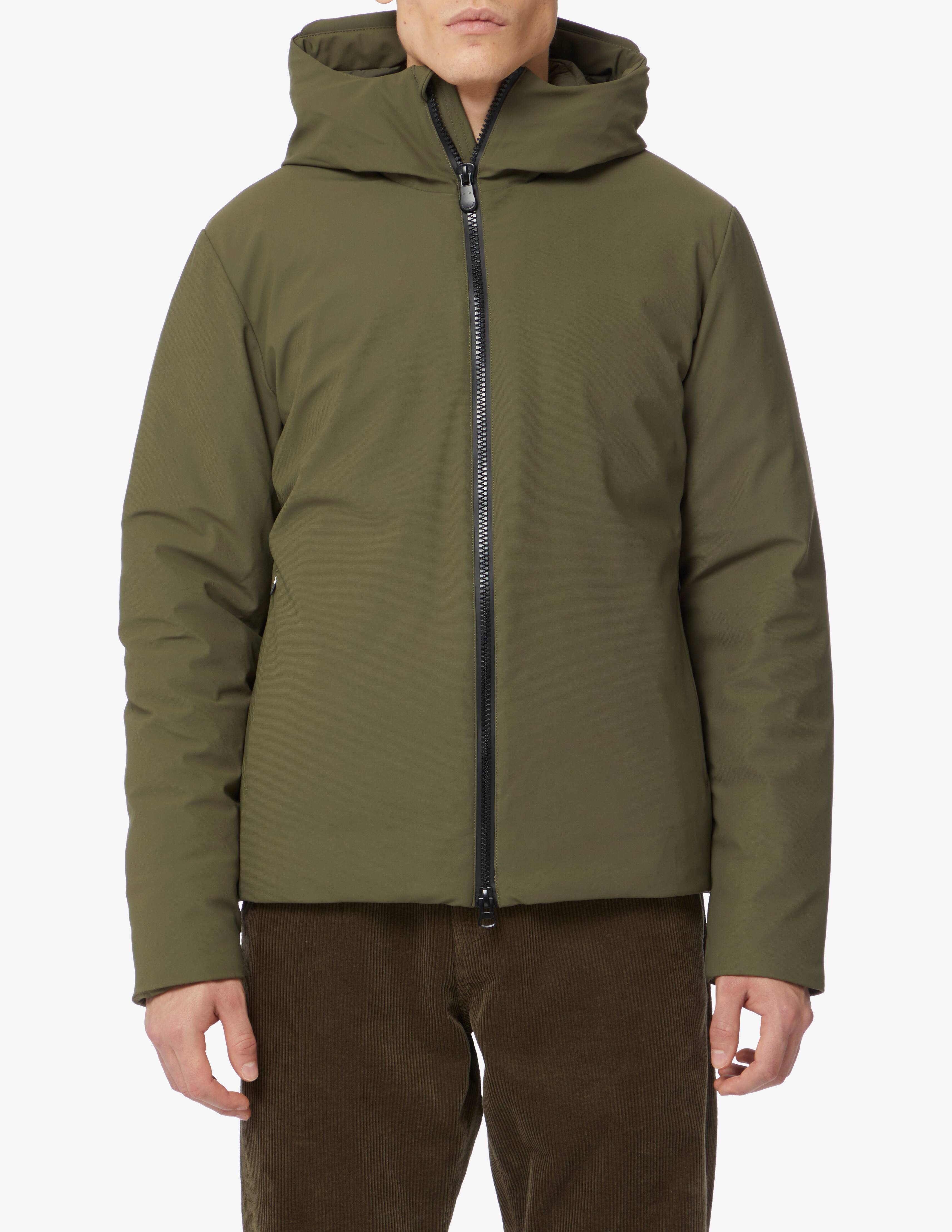 Shop Save The Duck Softshell short hooded jacket - Green on Rinascente