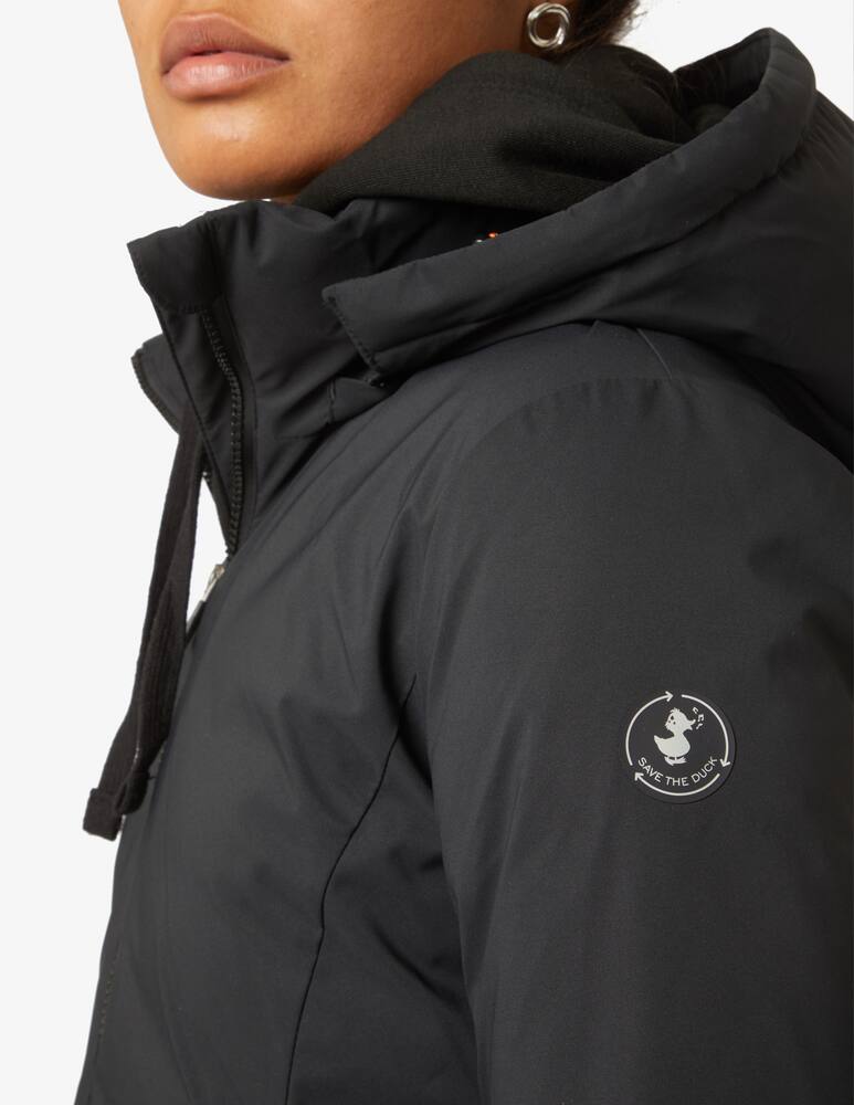 rinascente Save The Duck Long smooth coat with hood - Black