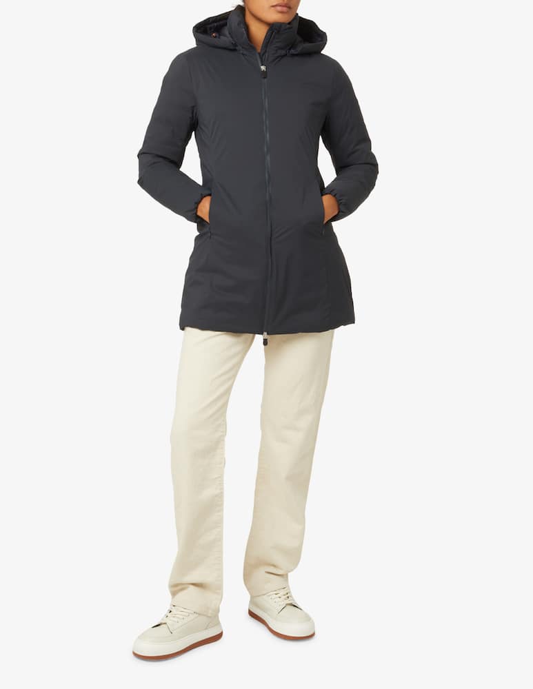 rinascente Save The Duck Cappottino lungo liscio con cappuccio - Blu