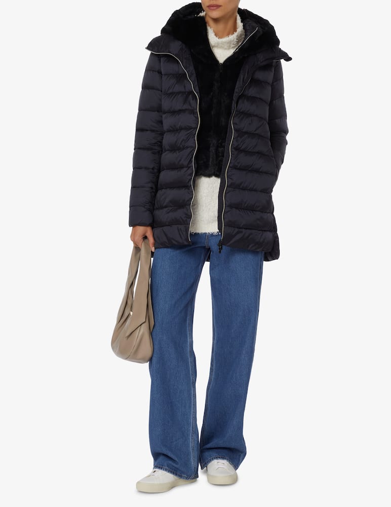 rinascente Save The Duck Long down jacket with faux fur hood - Blue