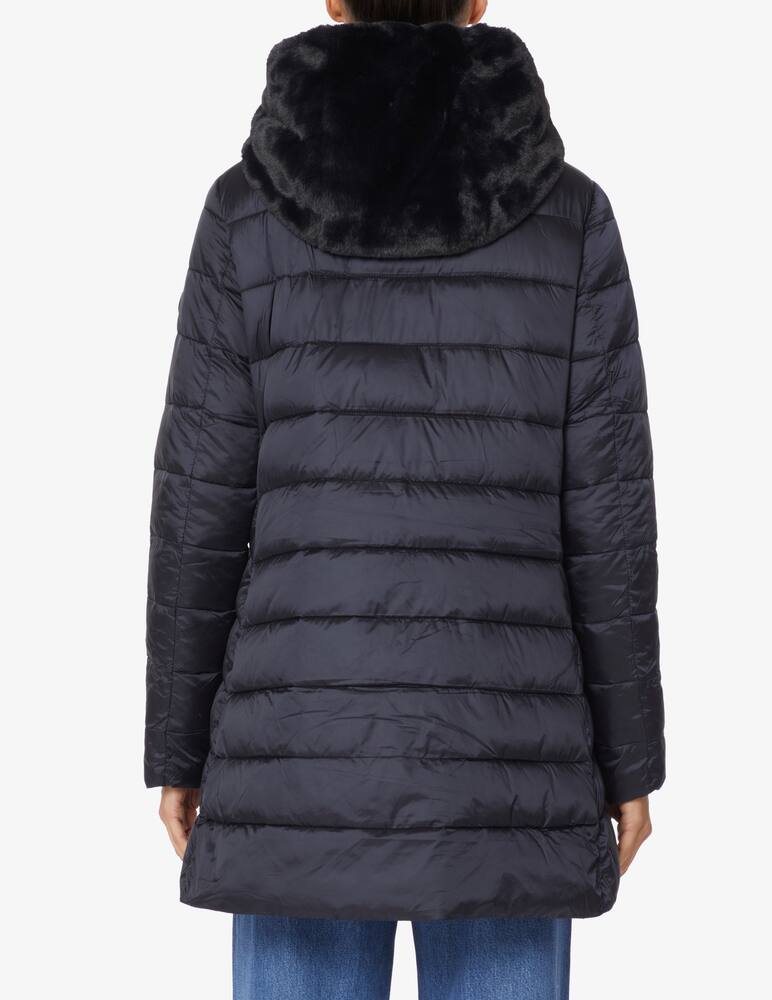 rinascente Save The Duck Long down jacket with faux fur hood - Blue