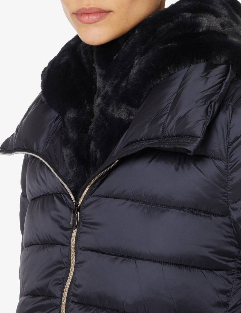 rinascente Save The Duck Long down jacket with faux fur hood - Blue