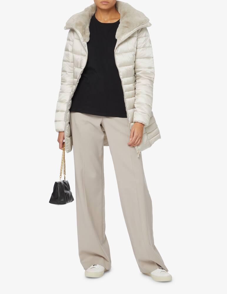 rinascente Save The Duck Long down hood jacket with internal faux leather - White