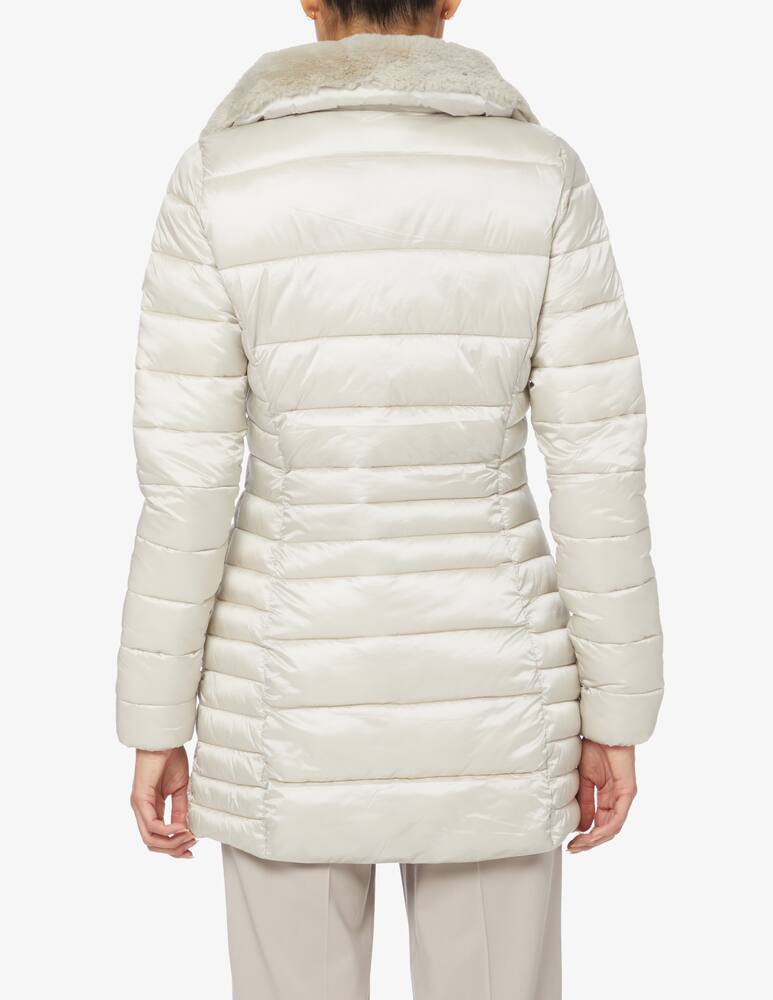 rinascente Save The Duck Long down hood jacket with internal faux leather - White