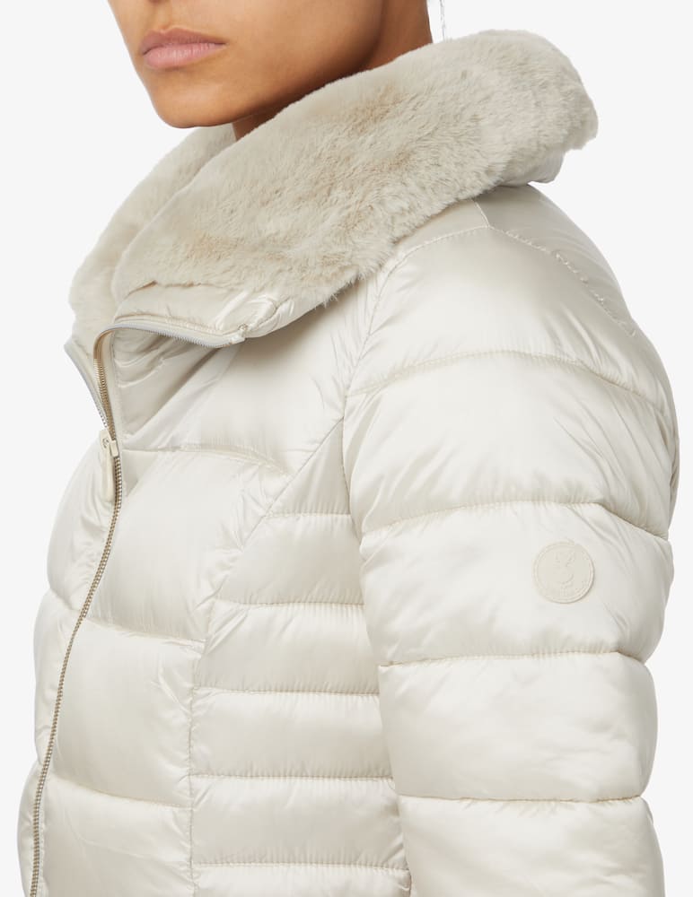 rinascente Save The Duck Long down hood jacket with internal faux leather - White