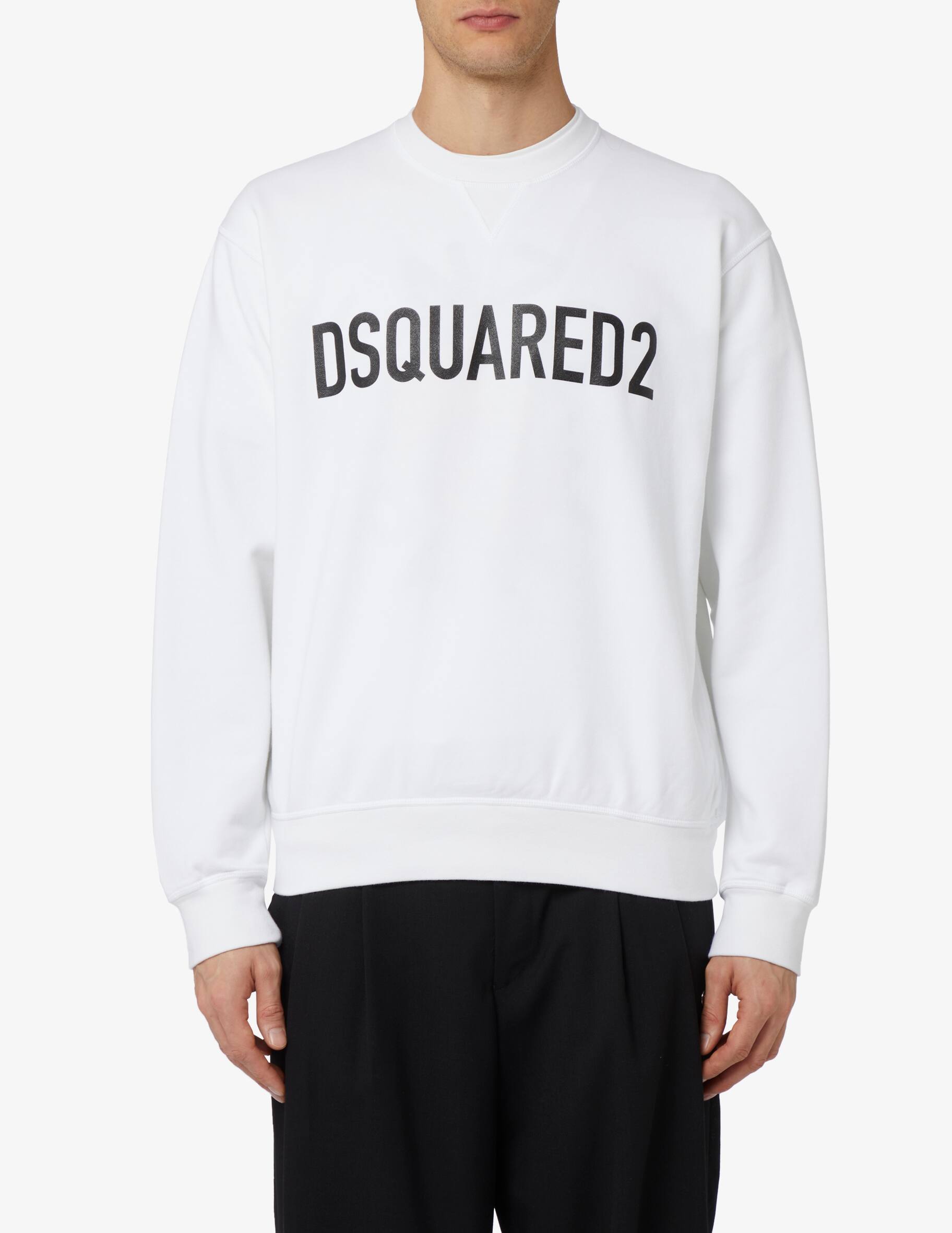 Dsquared2 Felpa in cotone bianca con stampa DQ3005 D00ZF