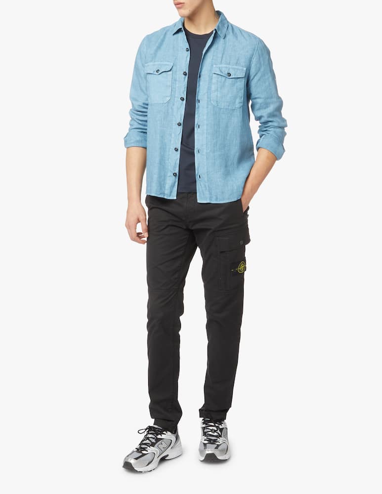 rinascente Stone Island Camicia manica lunga lino stellina - azzurro