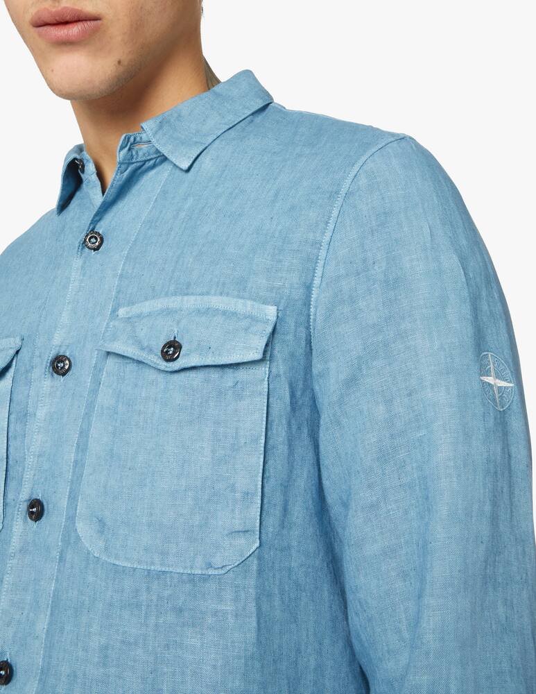 rinascente Stone Island Camicia manica lunga lino stellina - azzurro