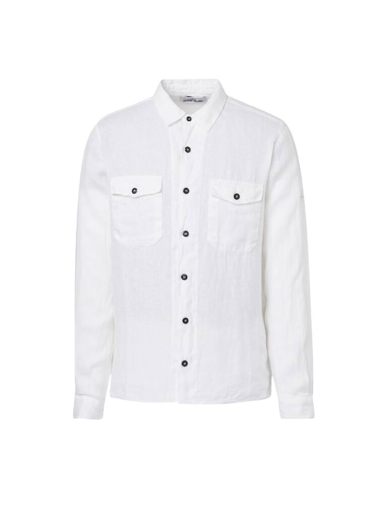 rinascente Stone Island Small star long sleeve linen shirt - white