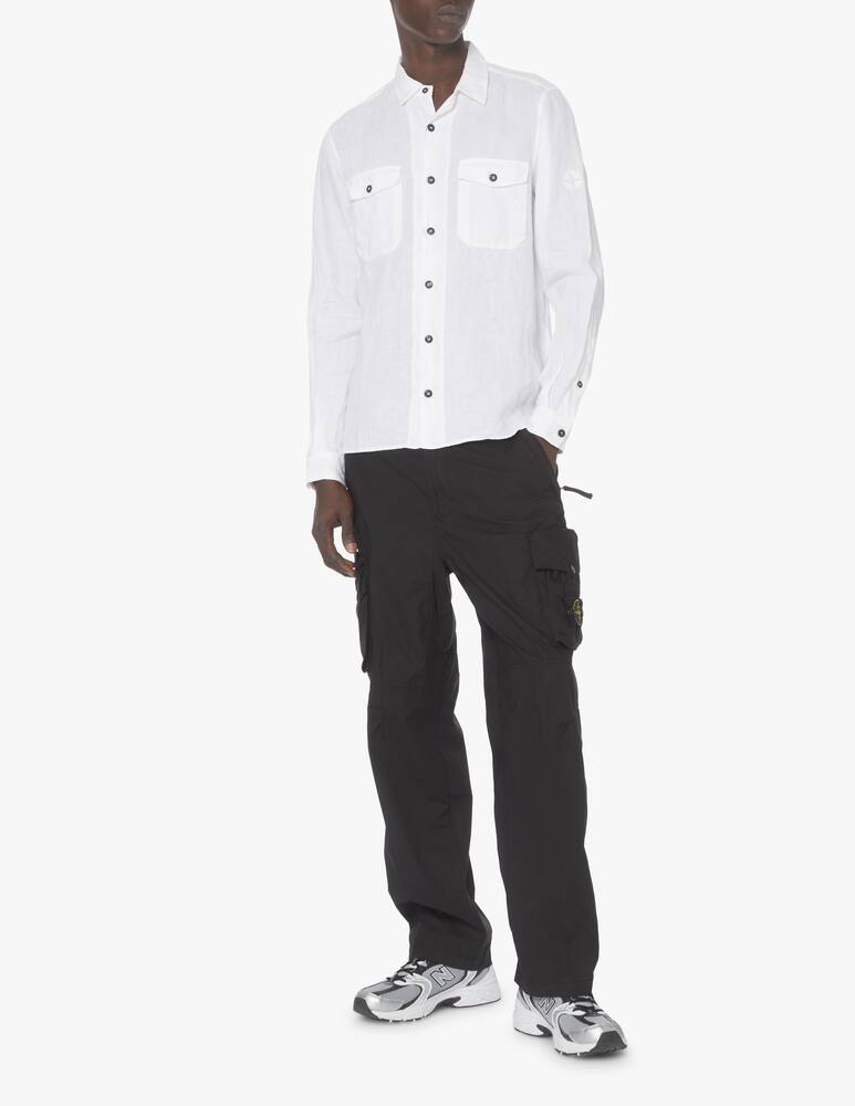 rinascente Stone Island Small star long sleeve linen shirt - white