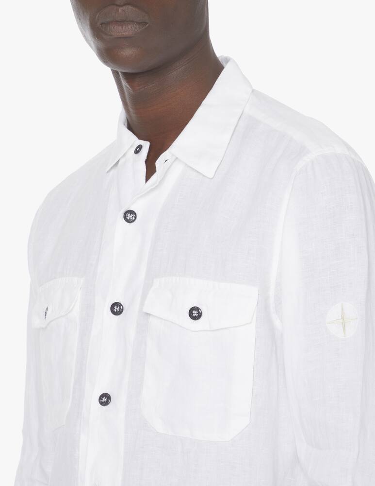 rinascente Stone Island Small star long sleeve linen shirt - white