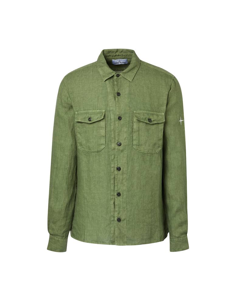 rinascente Stone Island Small star long sleeve linen shirt - olive