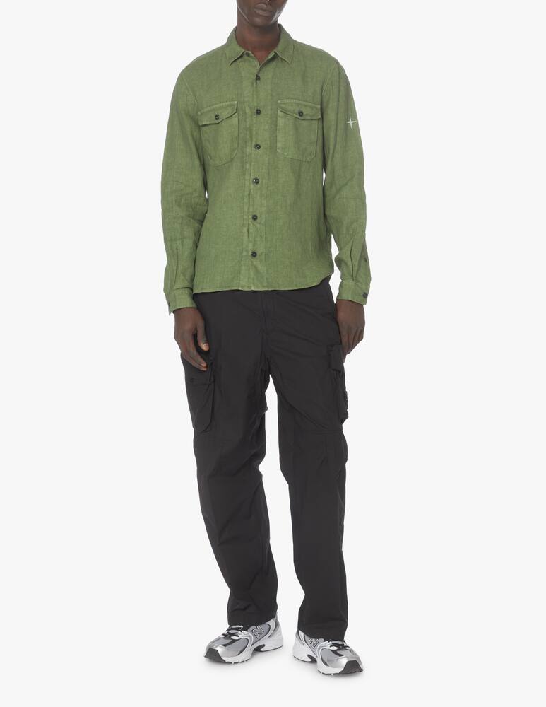 rinascente Stone Island Small star long sleeve linen shirt - olive