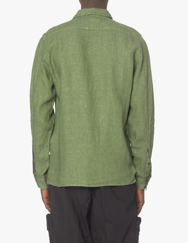 rinascente Stone Island Small star long sleeve linen shirt - olive