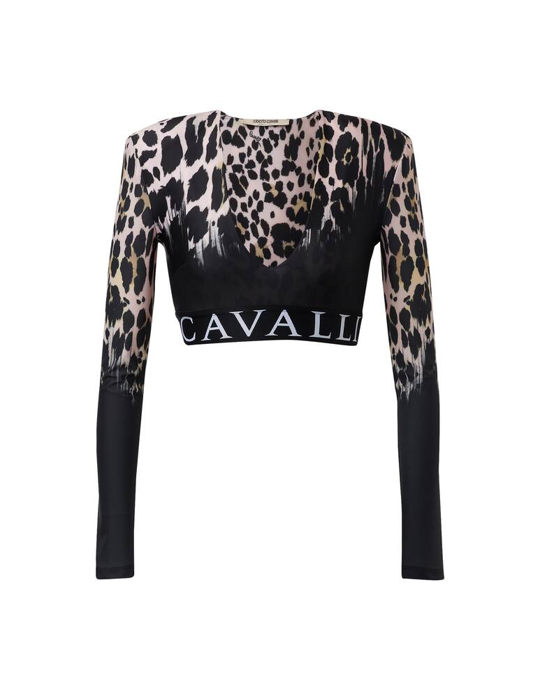 rinascente Roberto Cavalli Top crop a manica lunga con logo Macu - nero