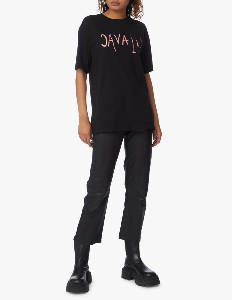 rinascente Roberto Cavalli Cotton oversized t-shirt with logo - black