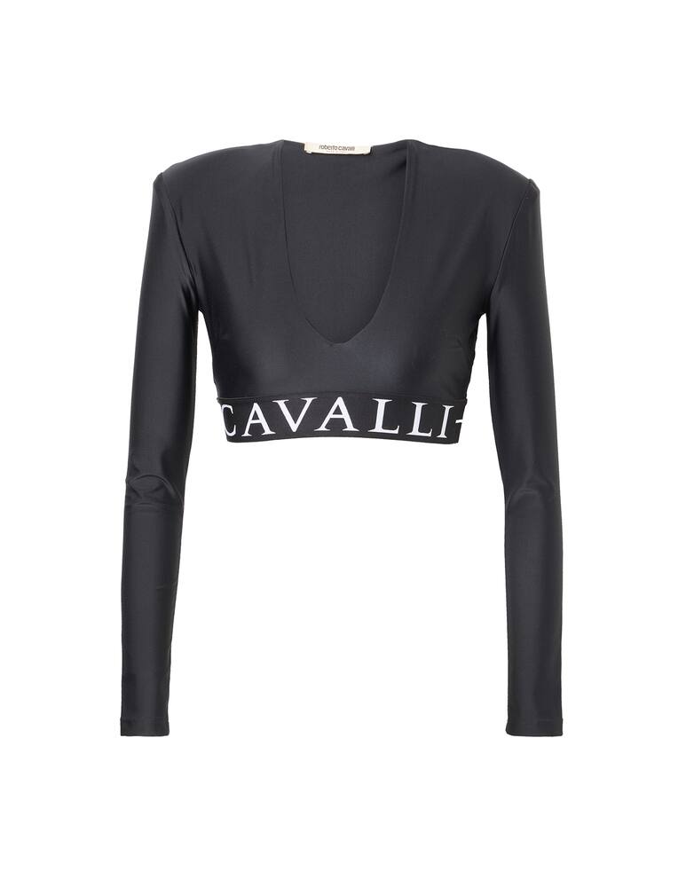 rinascente Roberto Cavalli Top crop a manica lunga con logo - nero