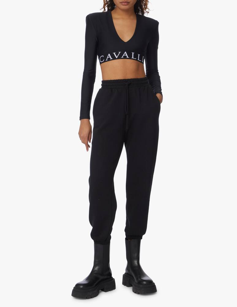 rinascente Roberto Cavalli Top crop a manica lunga con logo - nero