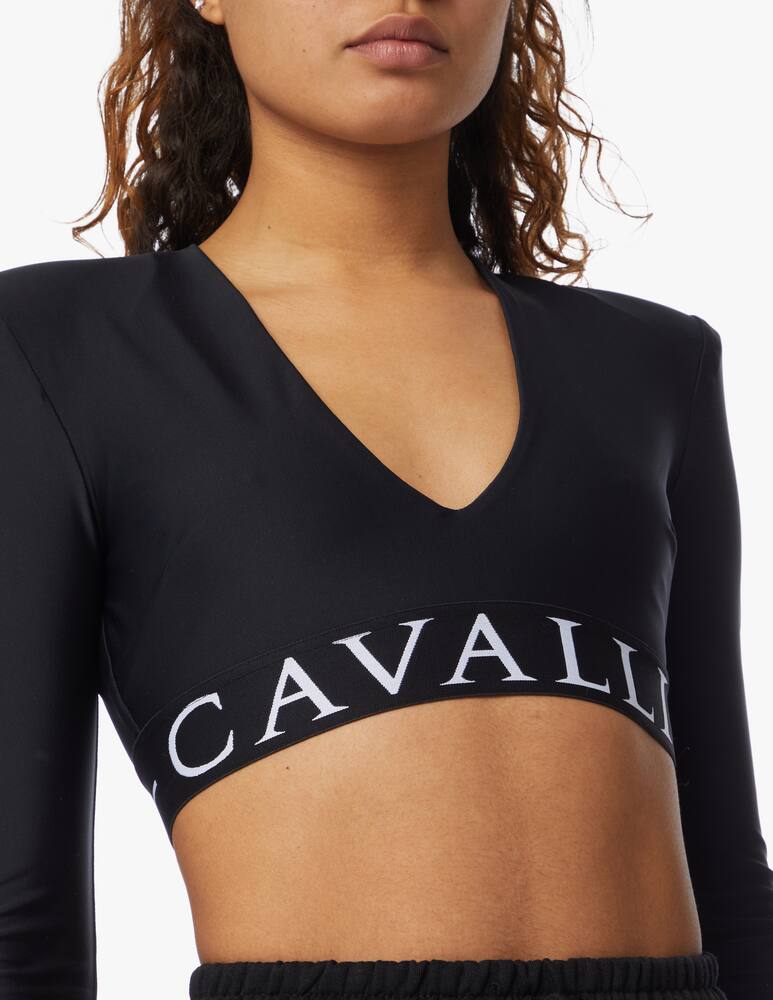 rinascente Roberto Cavalli Top crop a manica lunga con logo - nero