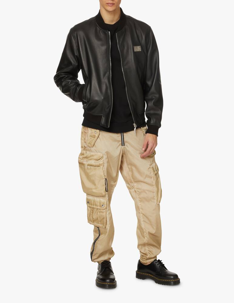 rinascente Roberto Cavalli Giacca bomber in pelle con stampa bandiera - nero