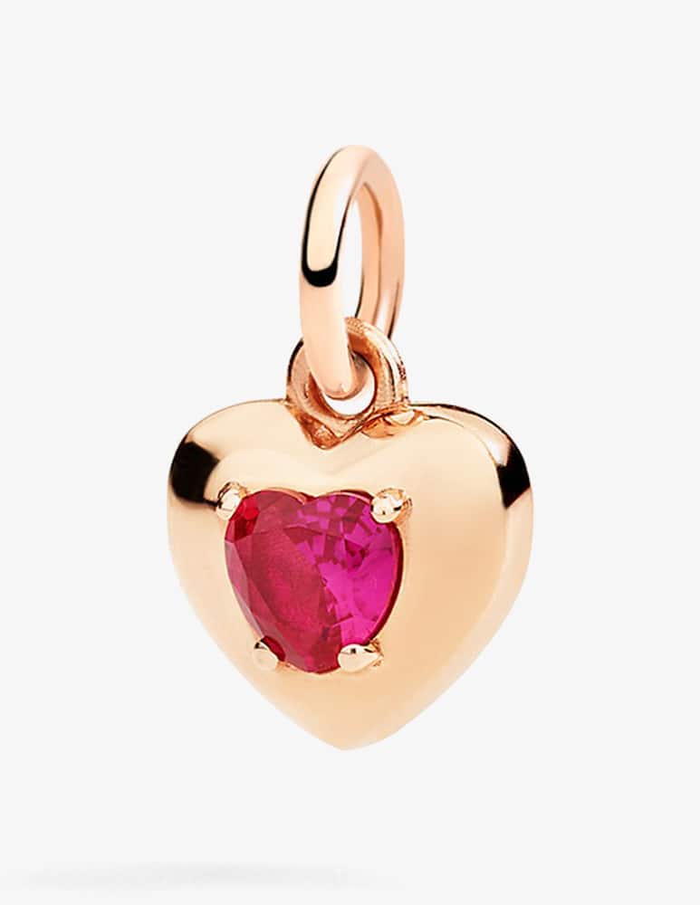 rinascente DoDo 9K rose gold heart charm with synthetic ruby