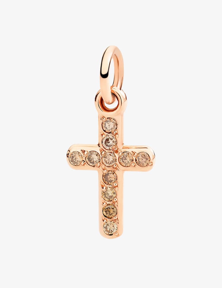 rinascente DoDo 9k rose gold cross charm with 11 brown diamonds (0.13 ct)