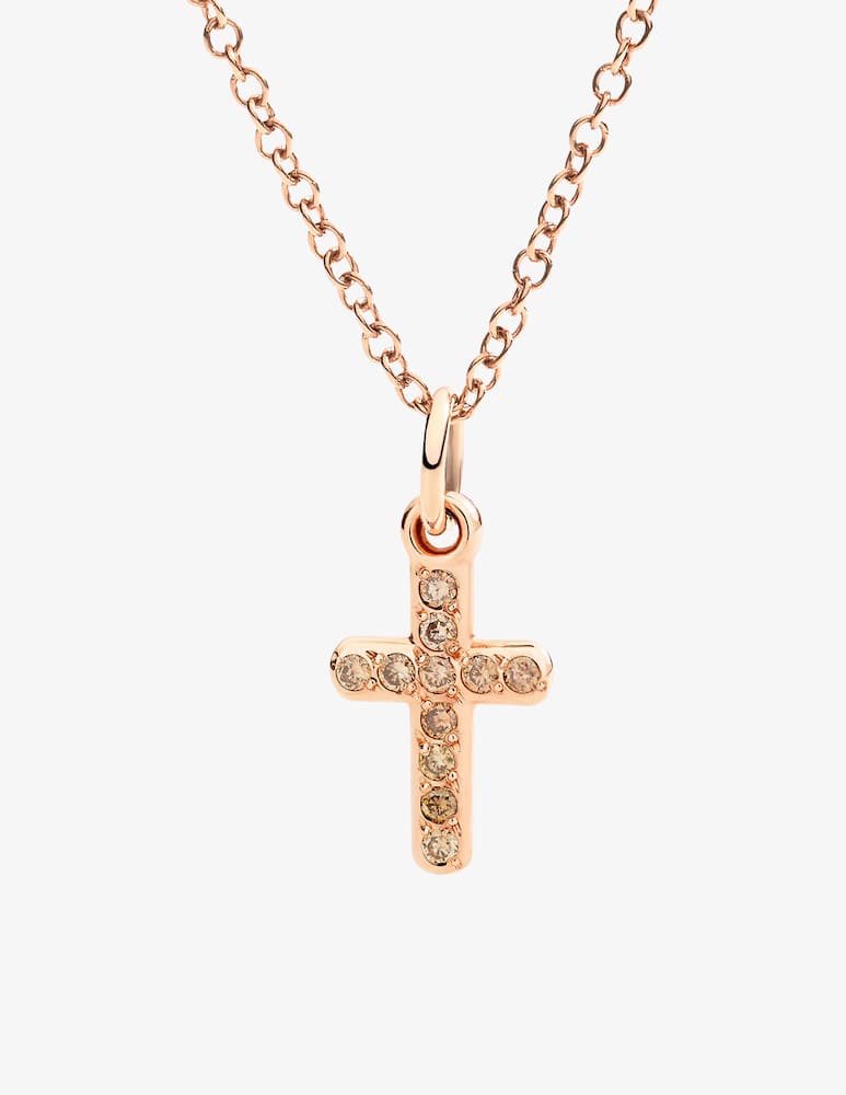 rinascente DoDo 9k rose gold cross charm with 11 brown diamonds (0.13 ct)