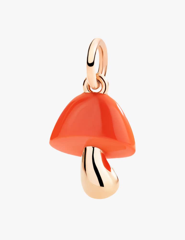 rinascente DoDo 9k rose gold mushroom charm with orange hyceram enamel
