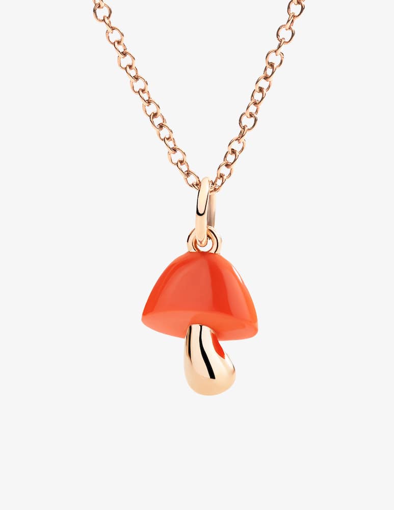 rinascente DoDo 9k rose gold mushroom charm with orange hyceram enamel