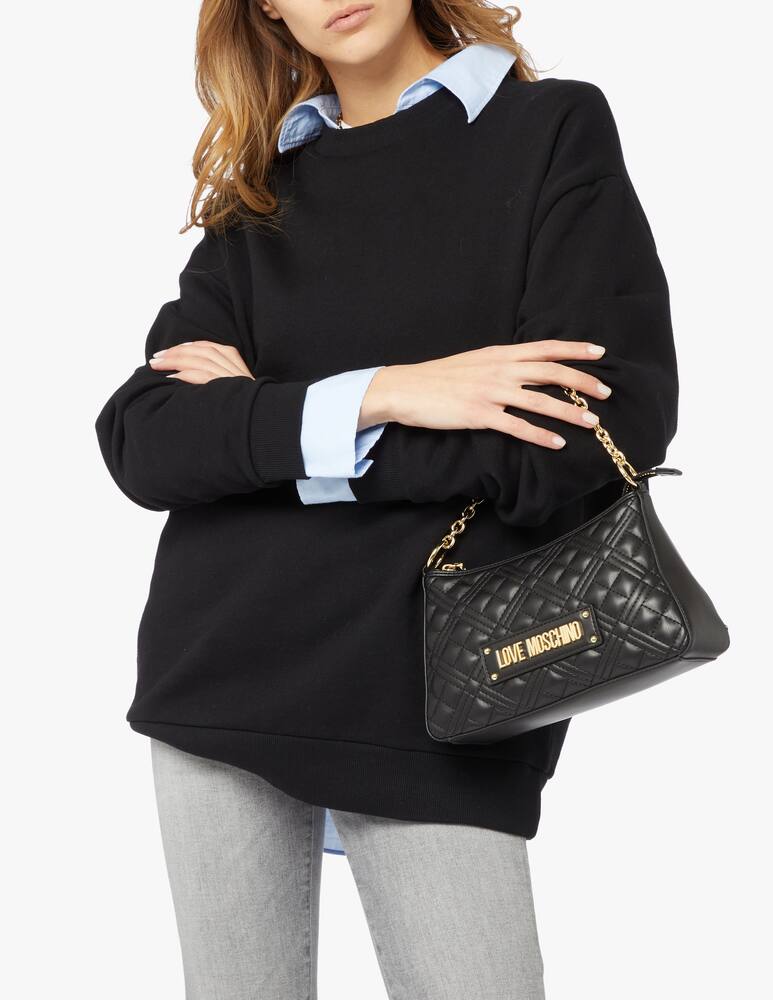 rinascente Love Moschino Borsa a spalla trapuntata a mezzaluna con catena - nero
