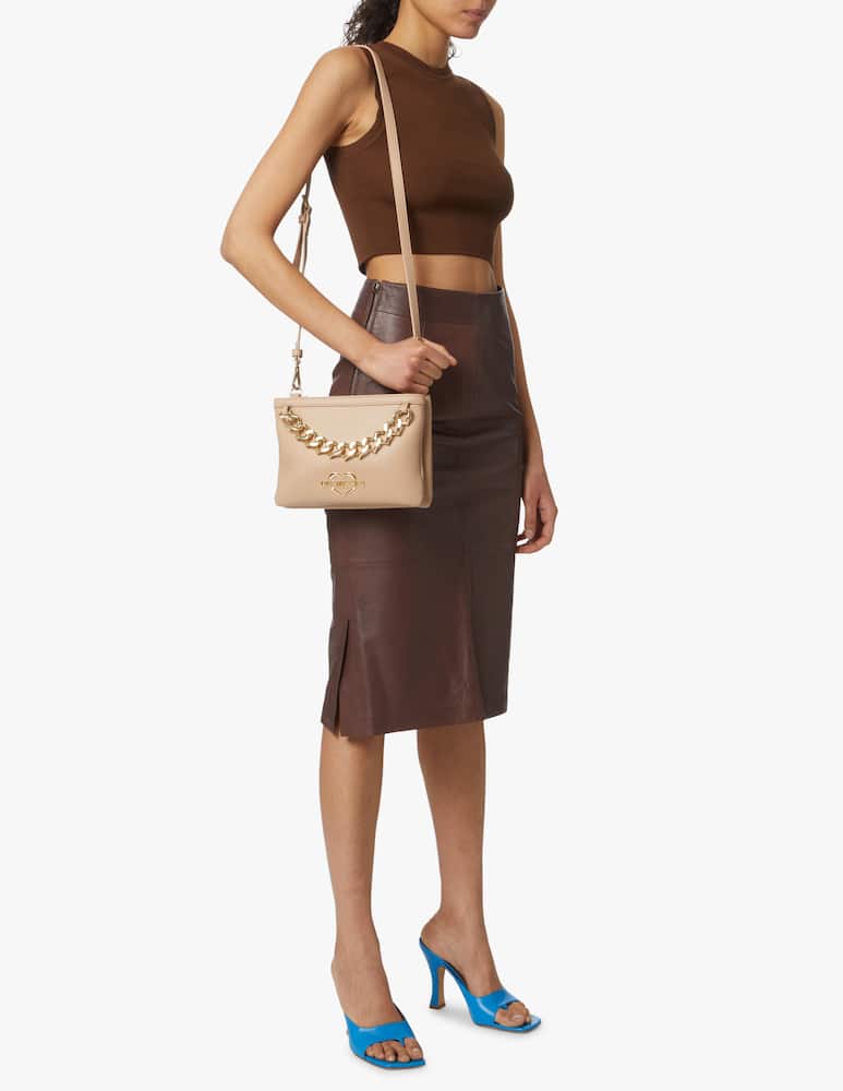 rinascente Love Moschino Heart crossbody bag with chain - beige