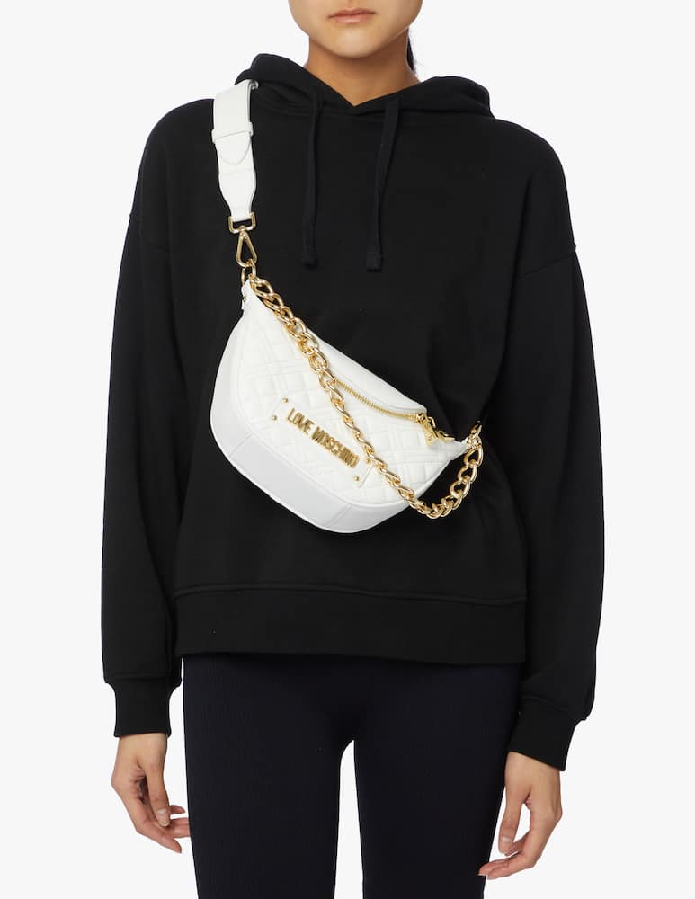 rinascente Love Moschino Quilted shoulder halfmoon bag - white