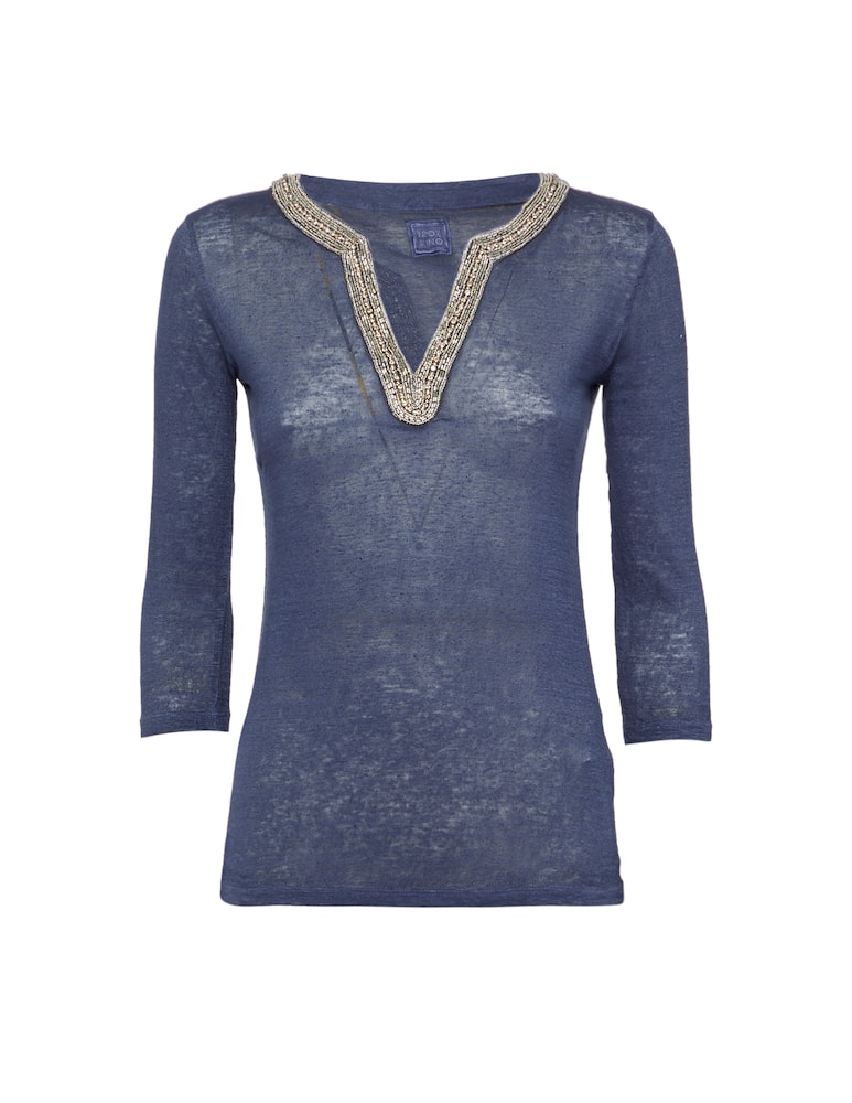 rinascente 120% Lino T-shirt in lino con applicazioni