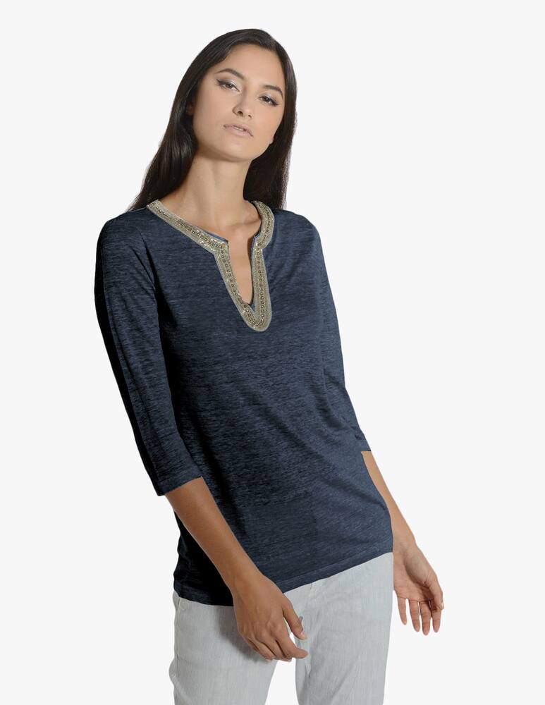 rinascente 120% Lino T-shirt in lino con applicazioni