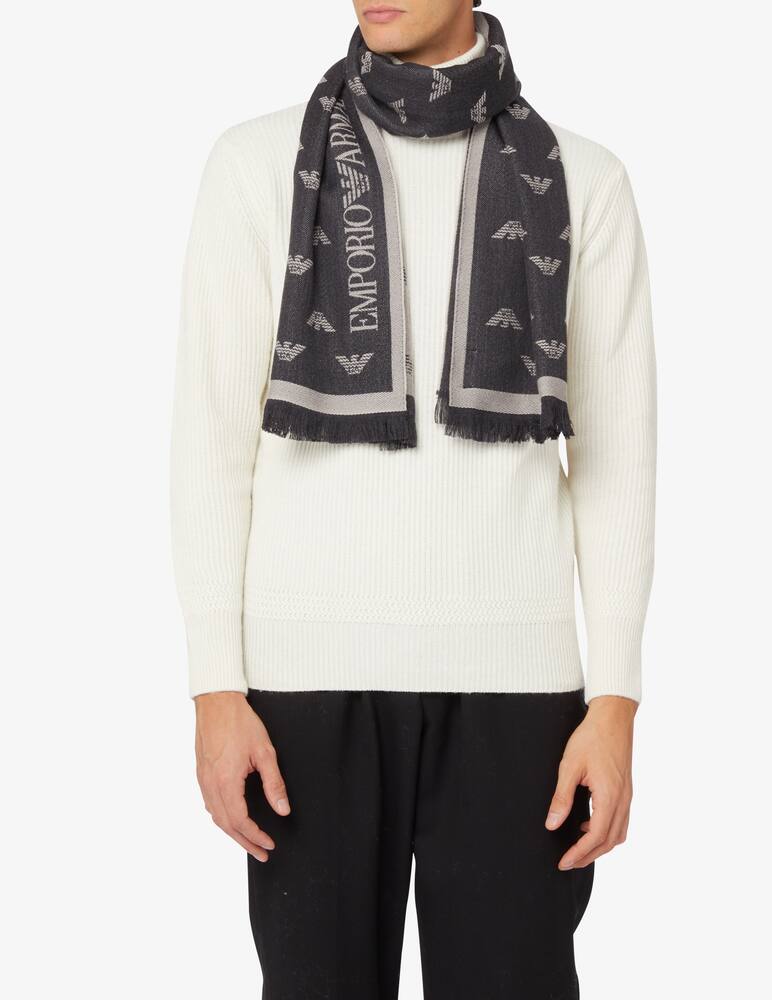 rinascente Emporio Armani Sciarpa 38x175 lana invernale nuovo logo  - Nero