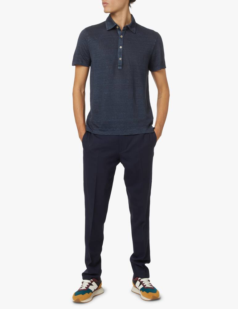 rinascente Boglioli Linen mix short sleeve polo - blue