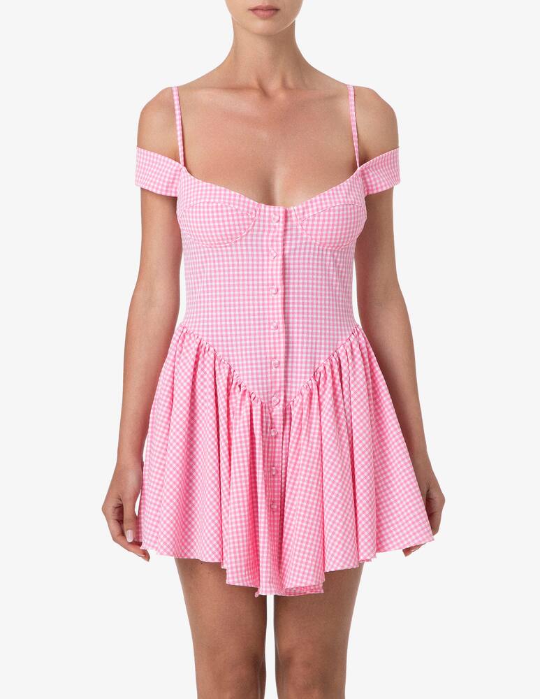 rinascente Me-fui Gingham off shoulder mini dress