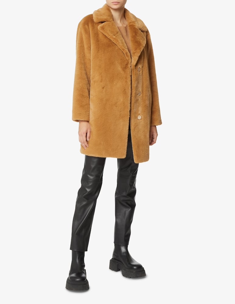 rinascente SEVENTY Coat with faux rabbit fur lapel - Brown