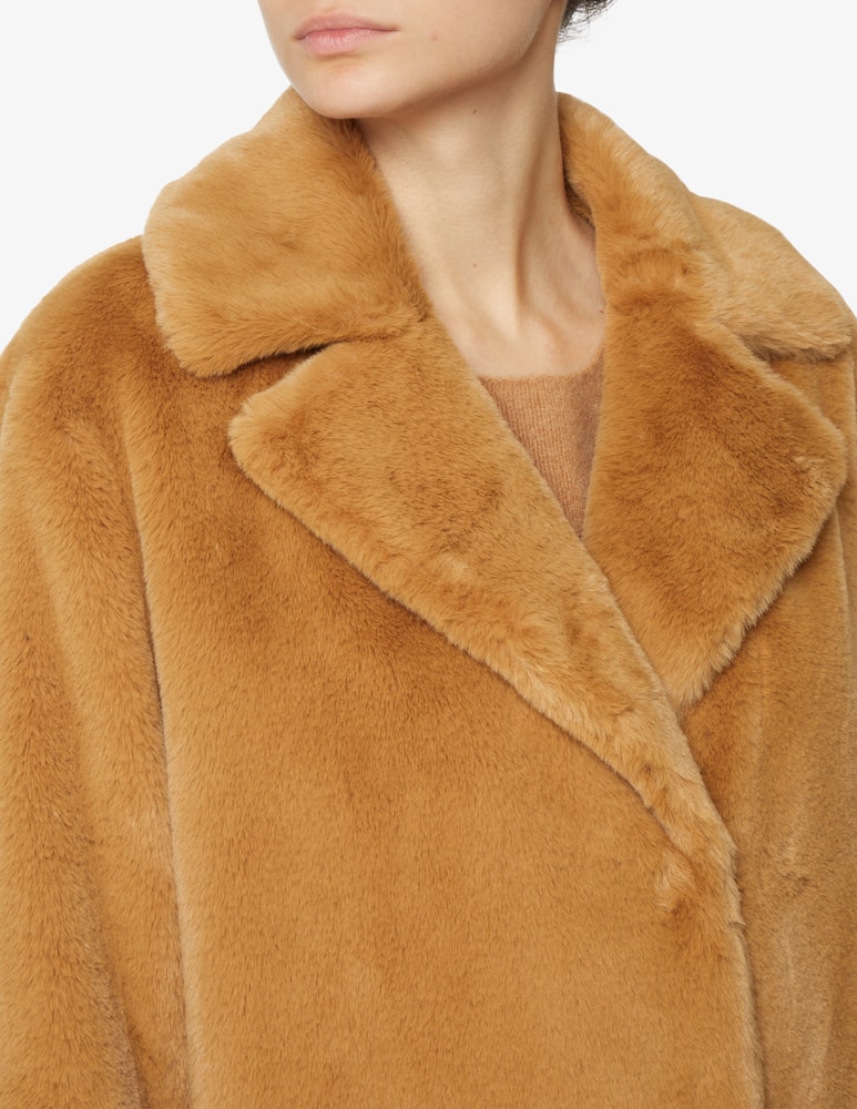 rinascente SEVENTY Coat with faux rabbit fur lapel - Brown