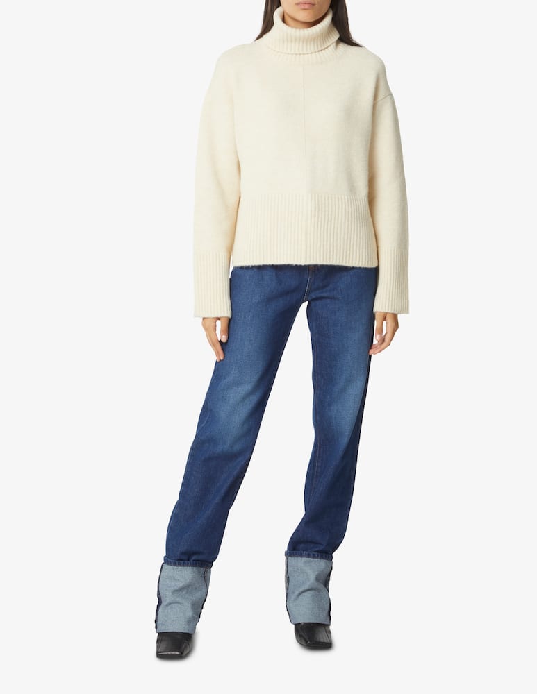 rinascente SEVENTY Wool blend turtleneck sweater with central line - White