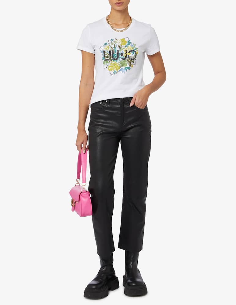 rinascente Liu Jo Logo T-shirt with rhinestones - White
