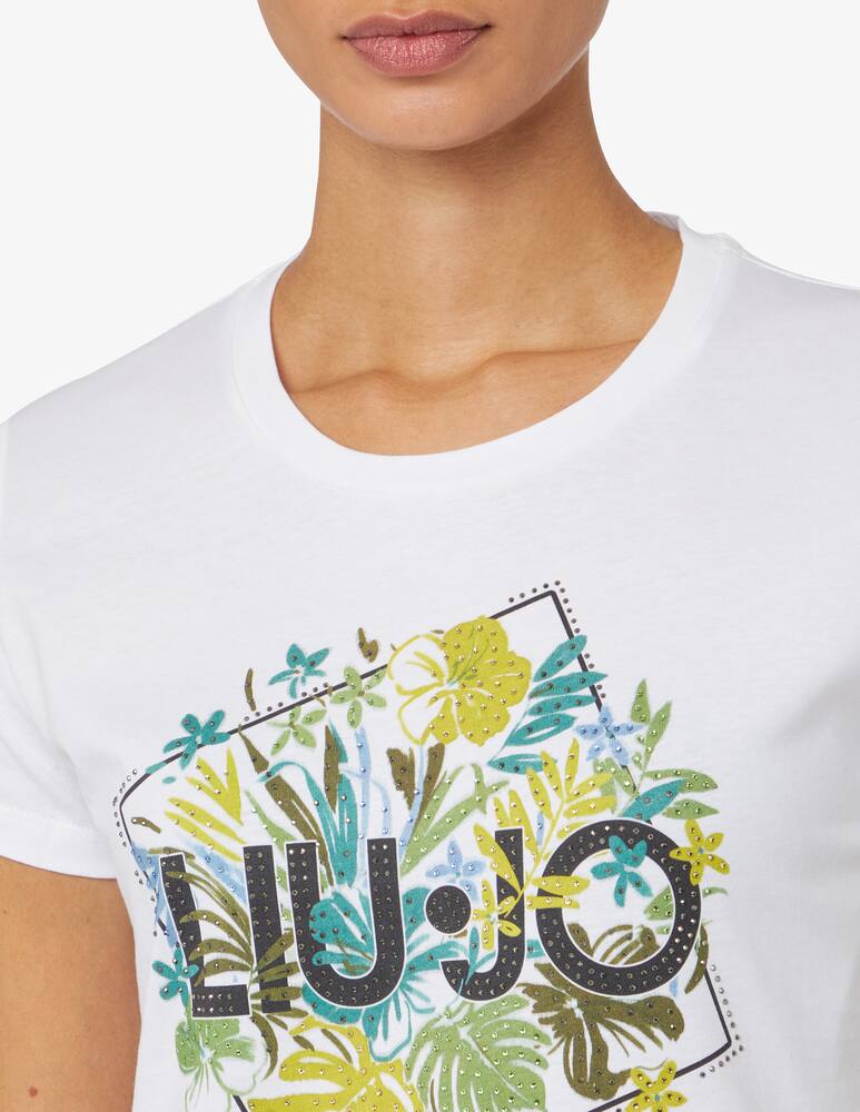 rinascente Liu Jo Logo T-shirt with rhinestones - White