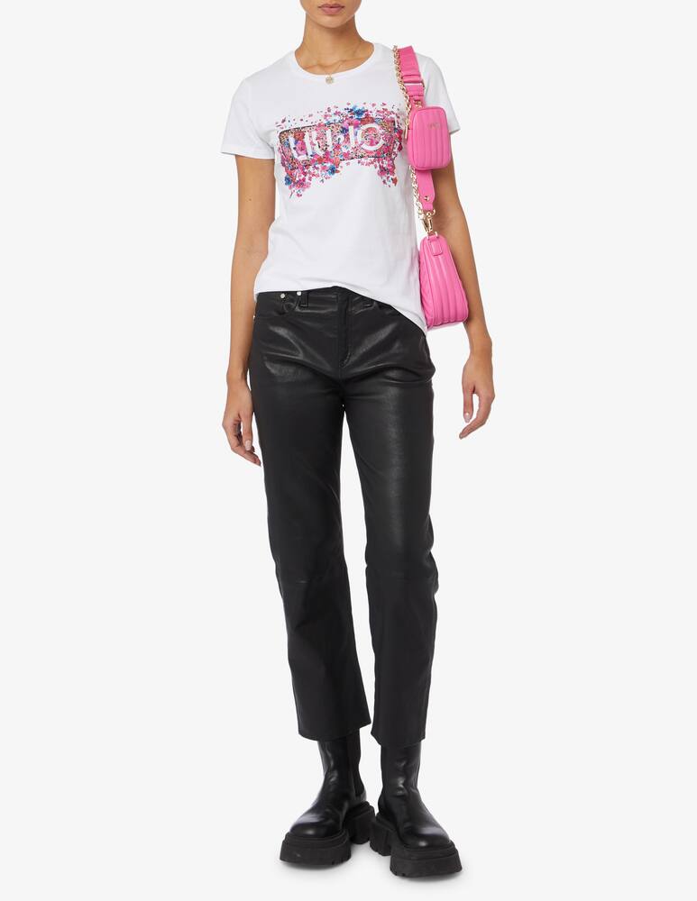 rinascente Liu Jo Logo T-shirt with rhinestones - White