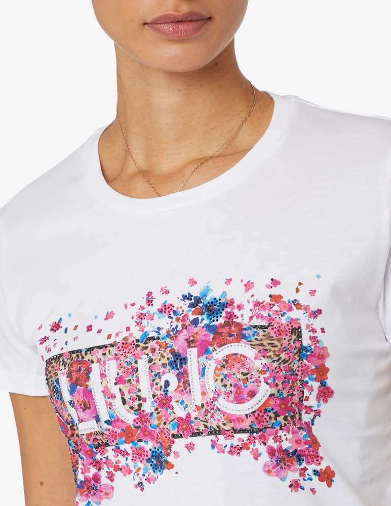 rinascente Liu Jo Logo T-shirt with rhinestones - White